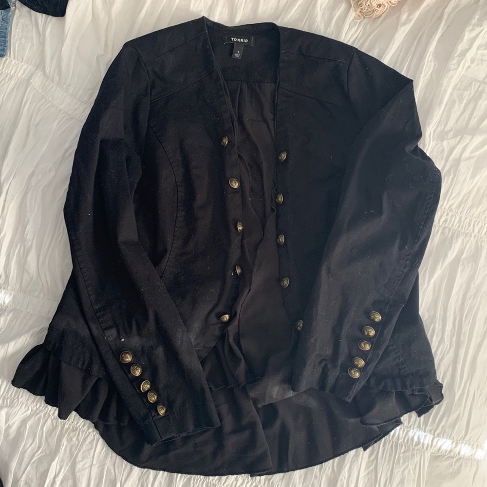Military blazer with soft ruffle detail
